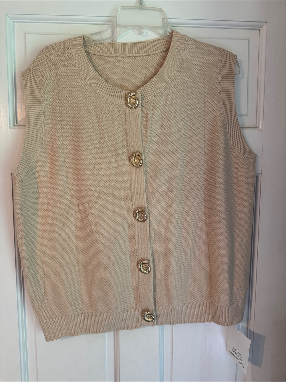 Sleeveless Cream Knit Button-Front Vest